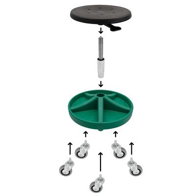 Montørstol/Taburet med sæde i PU-skum, fodkryds med 5 rum, 5xØ75 hjul og højde 310-390 mm (GRØN)